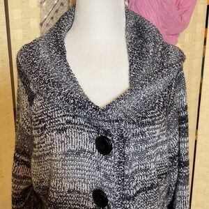STYLE & CO XL CARDIGAN SWEATER BLACK WHITE W/ SILVER METALLIC THREAD Par…